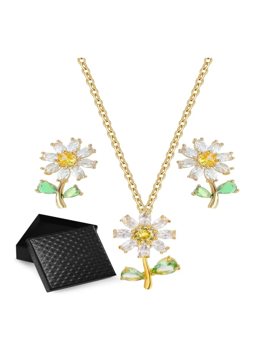 Aretes collar y anillo de flor friends cristal Aretes collar y anillo de flor friends cristal