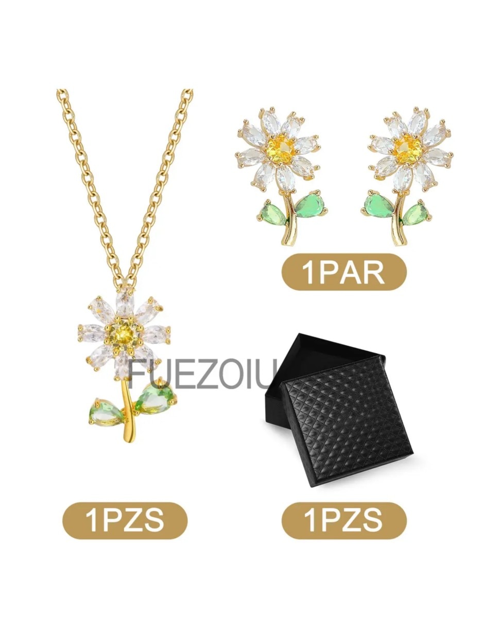 Aretes collar y anillo de flor friends cristal 2