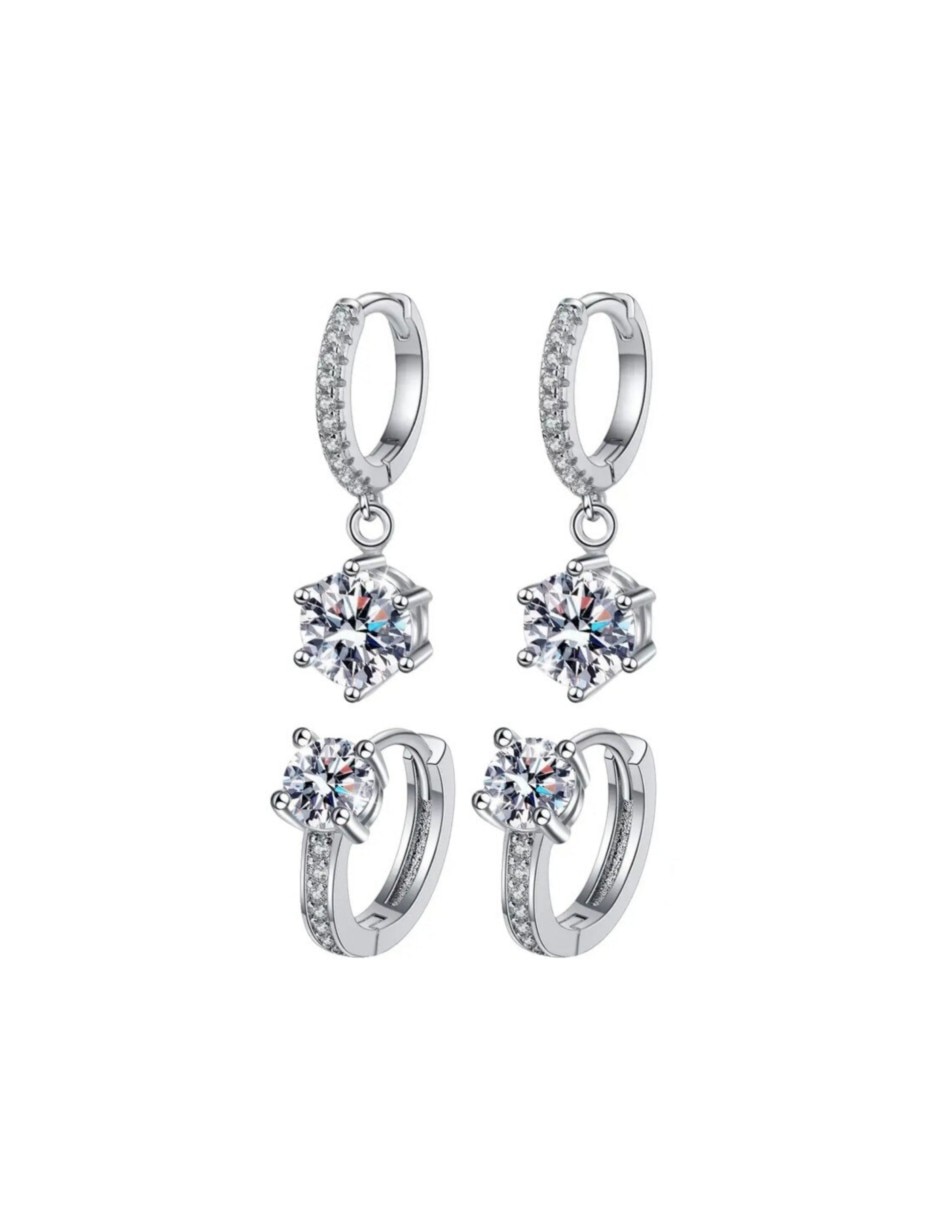 Aretes largos de gota friends de plata con acabado chapa de plata cristal Aretes largos de gota friends de plata con acabado chapa de plata cristal