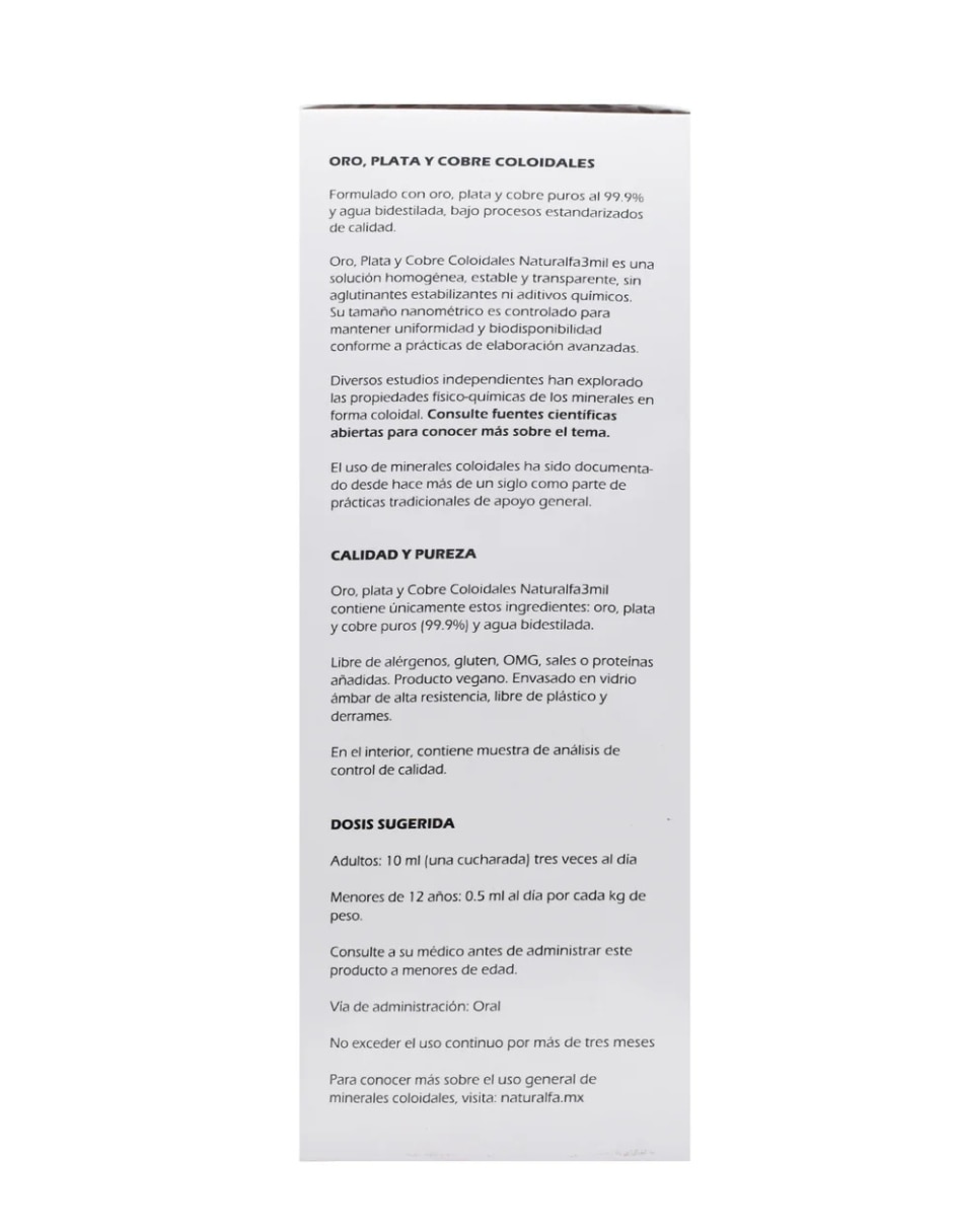 Oro+Plata+Cobre 3 en1 minerales Coloidales 20 ppm calidad premium 1 lt