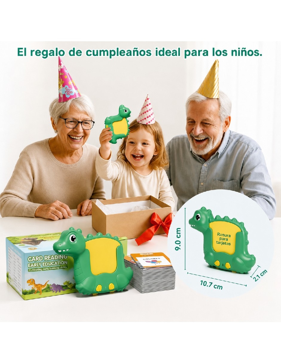 Tarjeta educativa dinosaurio verde juego didáctico unisex 5