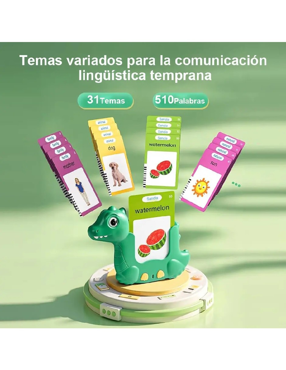 Tarjeta educativa dinosaurio verde juego didáctico unisex 3