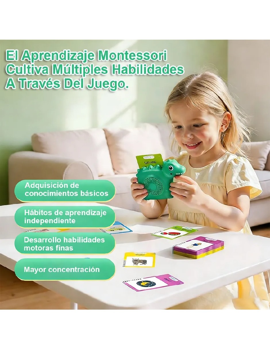 Tarjeta educativa dinosaurio verde juego didáctico unisex 4