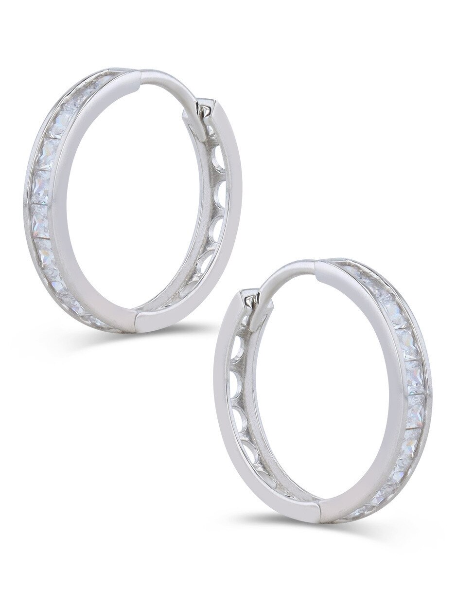 Arracadas joyerias bizzarro de oro blanco 14 k con acabado brillante zirconia