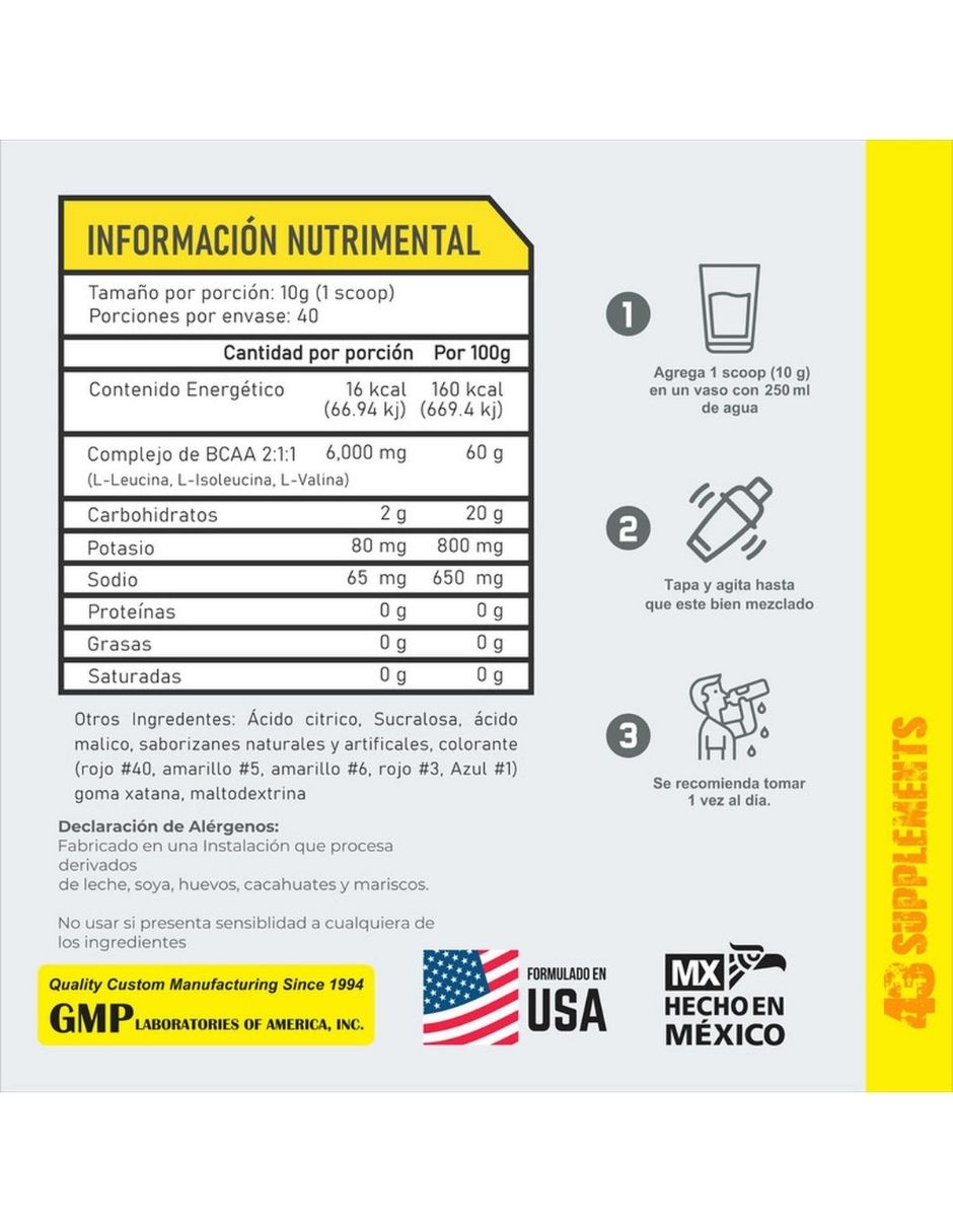 Bcaa 400gr 35 servicios 43 suplements suplemento alimenticio con bcaa sabor mora azul 2
