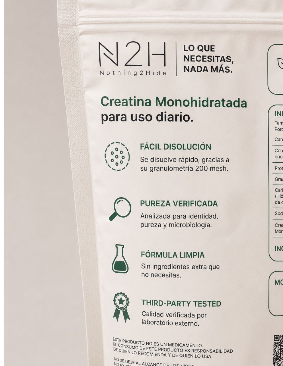 Creatina monohidratada n2h 100% pura sin sabor 300 g con creatina monohidratada 3