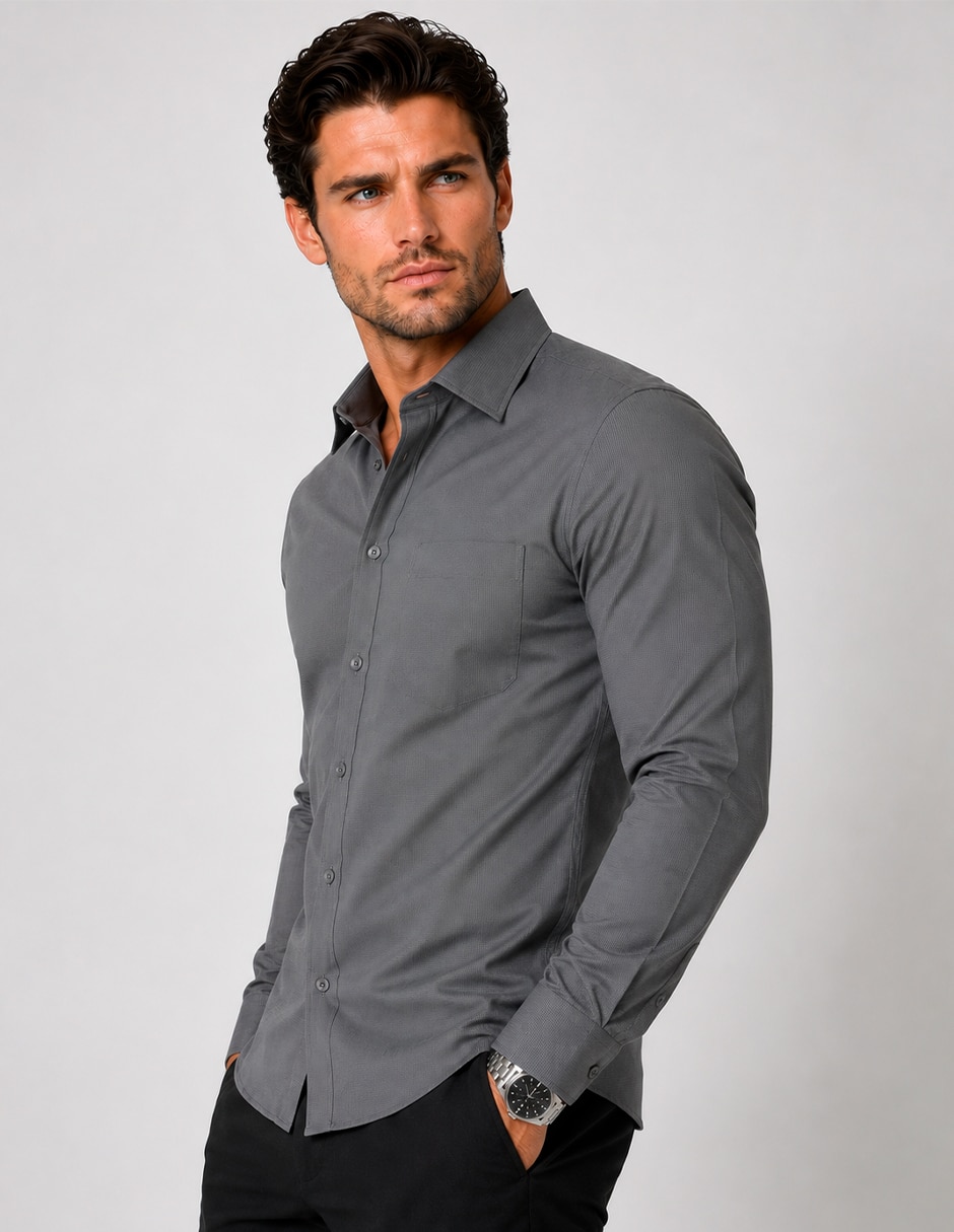 Camisa business casual manga larga para hombre 2