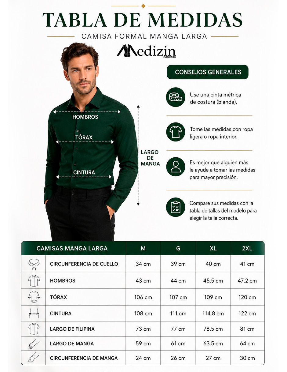 Camisa business casual manga larga para hombre