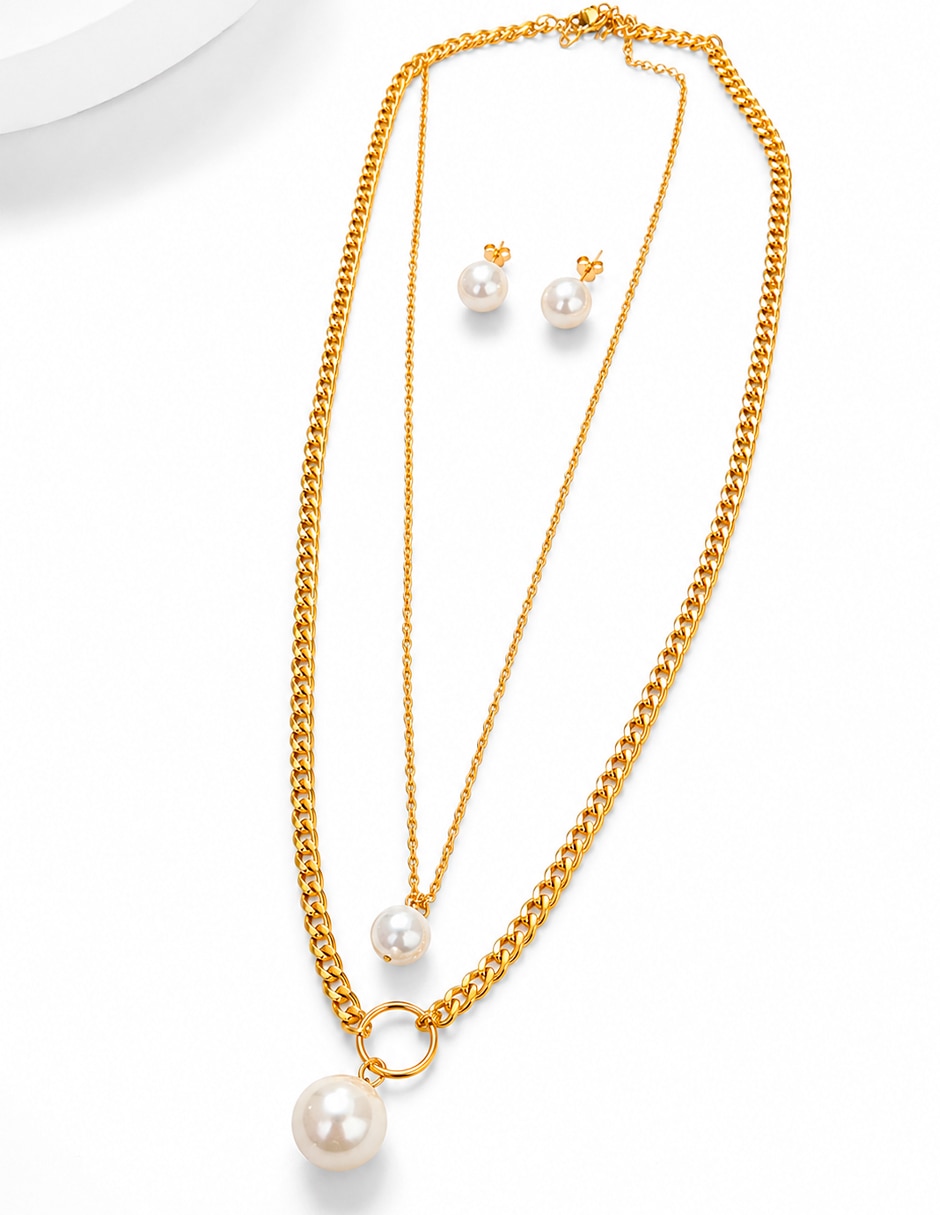 Set de collar y aretes No aplica de Acero inoxidable Sin kilataje Perla Set de collar y aretes No aplica de Acero inoxidable Sin kilataje Perla