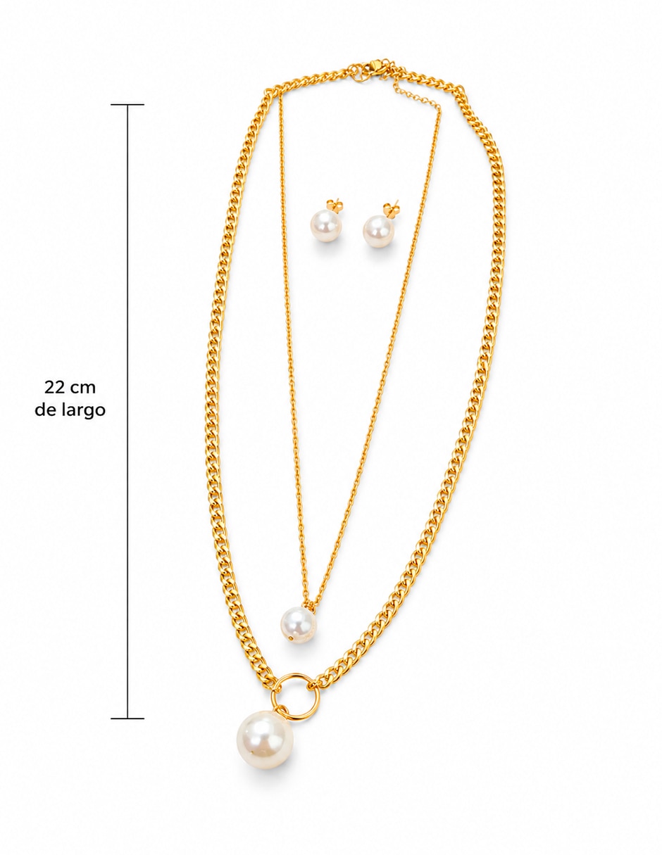 Set de collar y aretes No aplica de Acero inoxidable Sin kilataje Perla 2