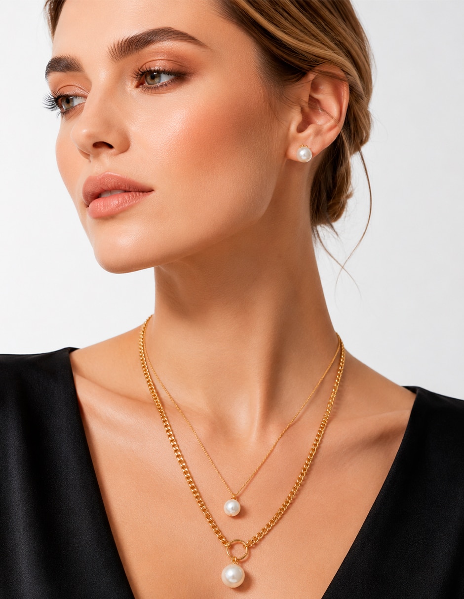 Set de collar y aretes No aplica de Acero inoxidable Sin kilataje Perla 3