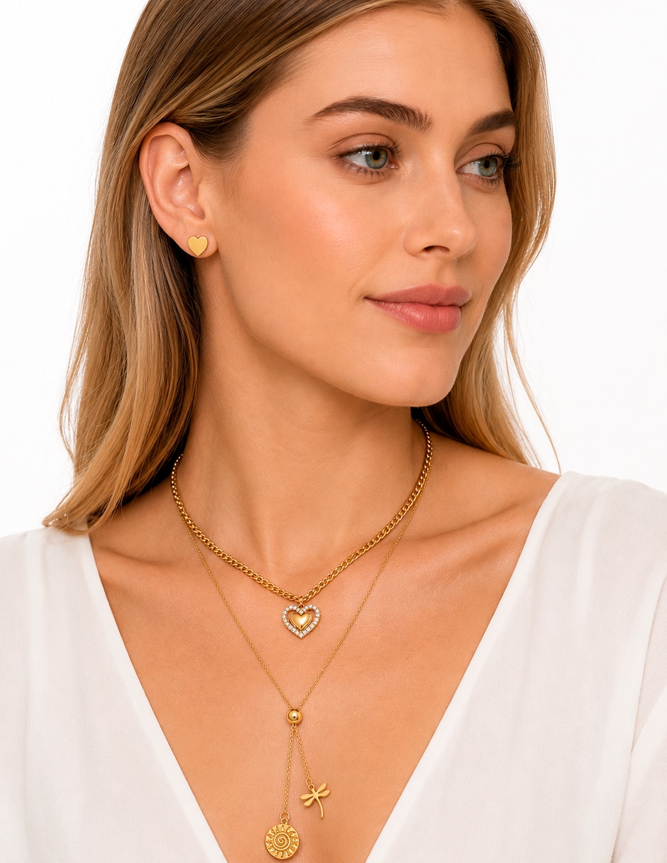 Set de collar y aretes No aplica de Acero inoxidable Sin kilataje Sin gema 3