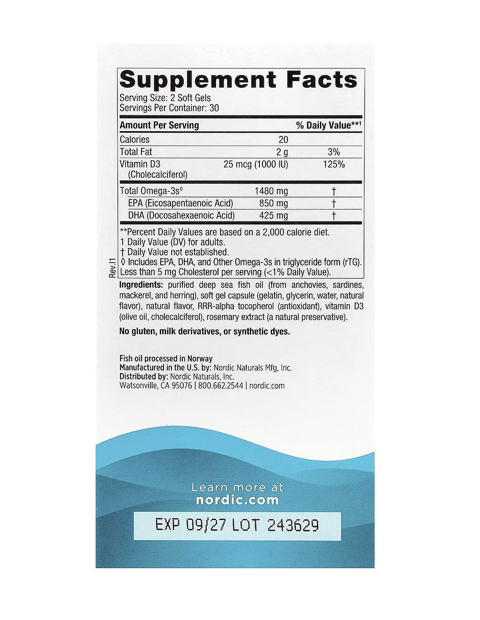 Ultimate Omega Xtra Suplemento de aceite de pescado con omega-3 Limón 1480 mg 60 cápsulas 2