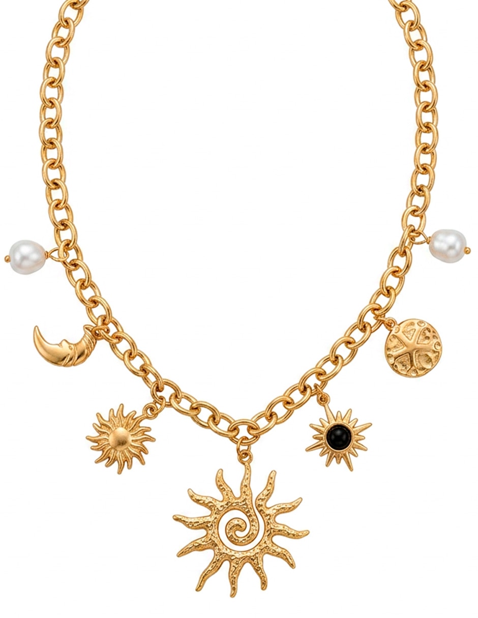 Collar con dije de sol collar sol luna y estrellas 18 k