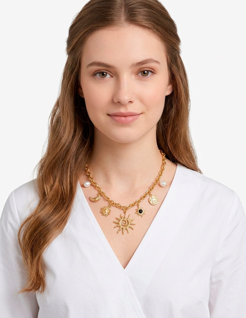 Collar con dije de sol collar sol luna y estrellas 18 k 2