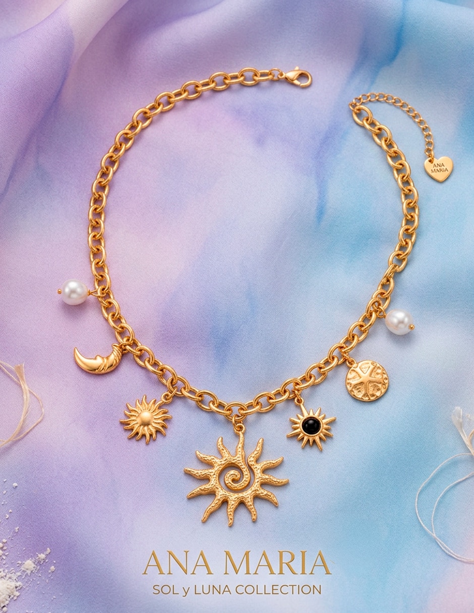 Collar con dije de sol collar sol luna y estrellas 18 k 4