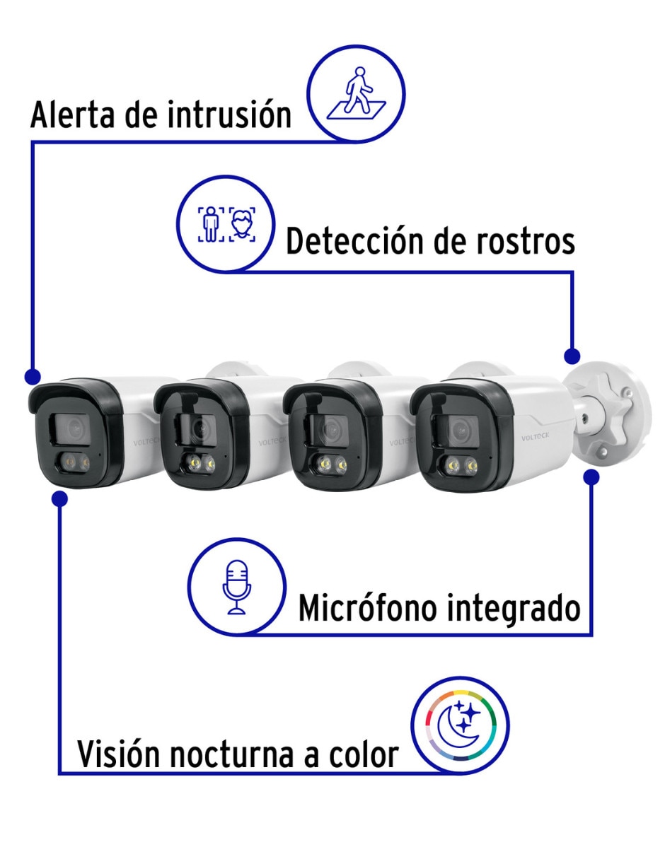 Kit 4 cámaras de seguridad modelo alámbrica full hd 109° a 70° para interior y exterior 3