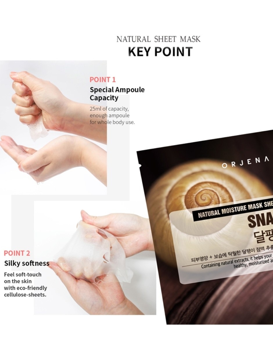 Mascarilla facial natural moisture snail mask sheet 25ml - mascarilla celulosa caracol hidratante para regenerar orjena mascarilla 9