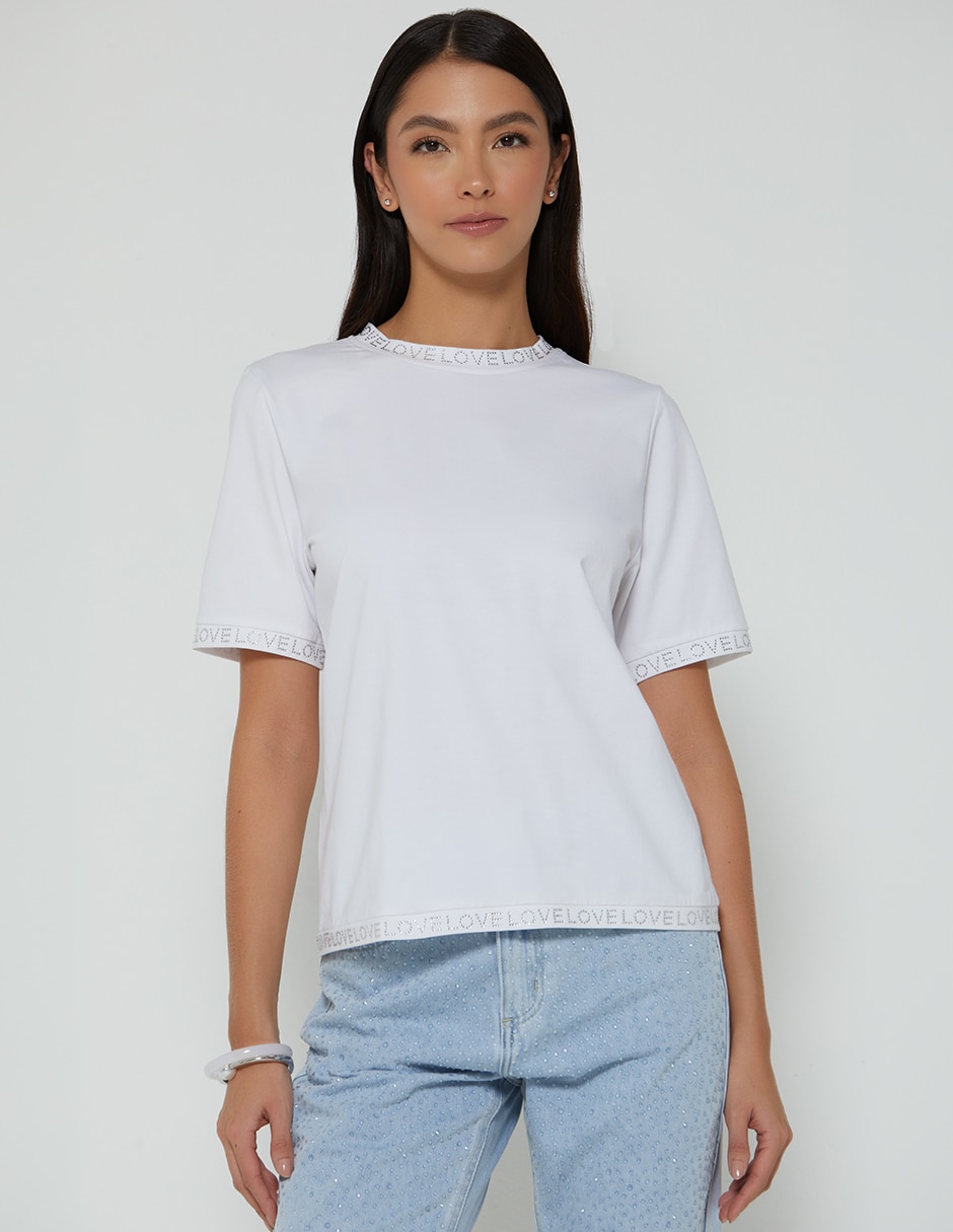 Playera manga corta love cuello redondo para mujer Playera manga corta love cuello redondo para mujer