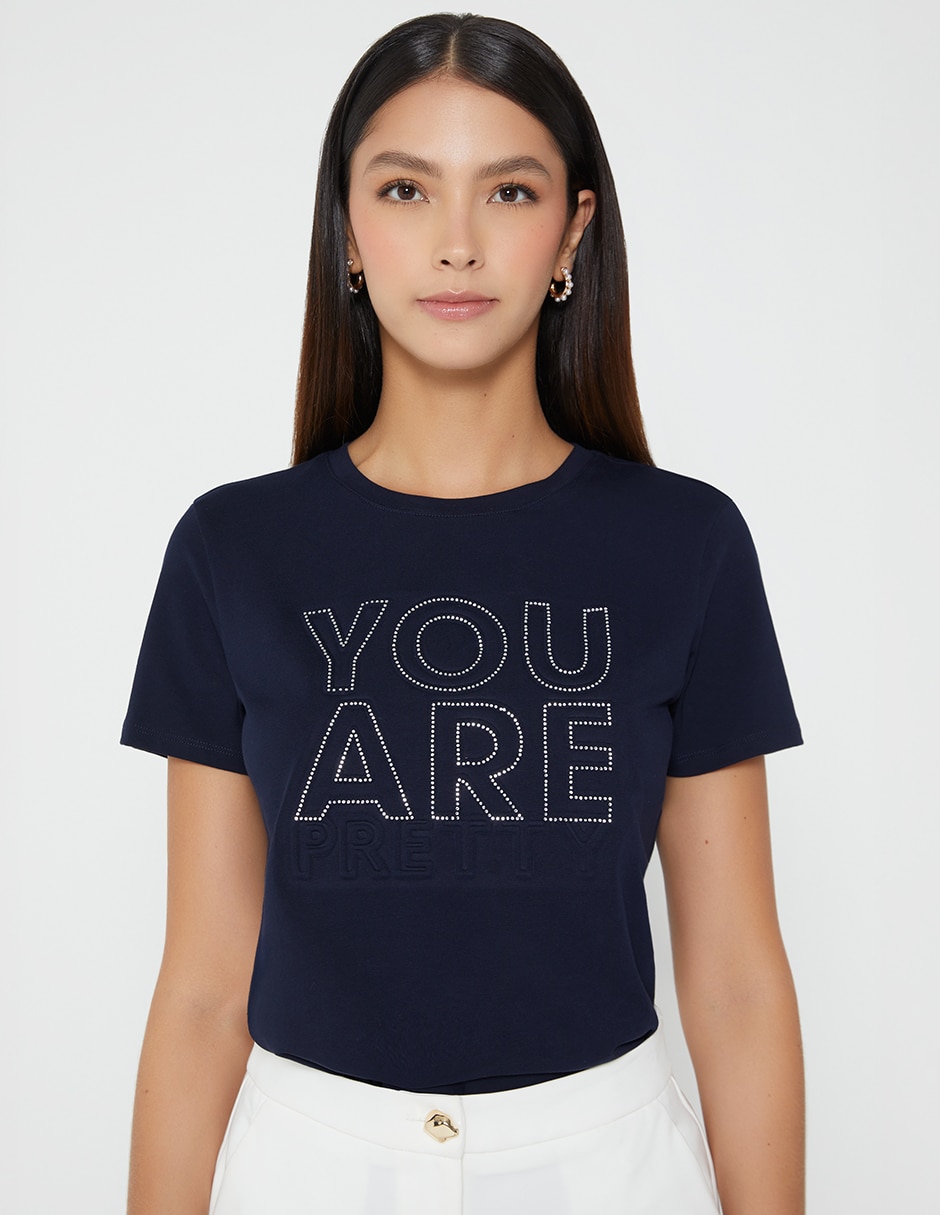 Playera manga corta amore cuello redondo para mujer