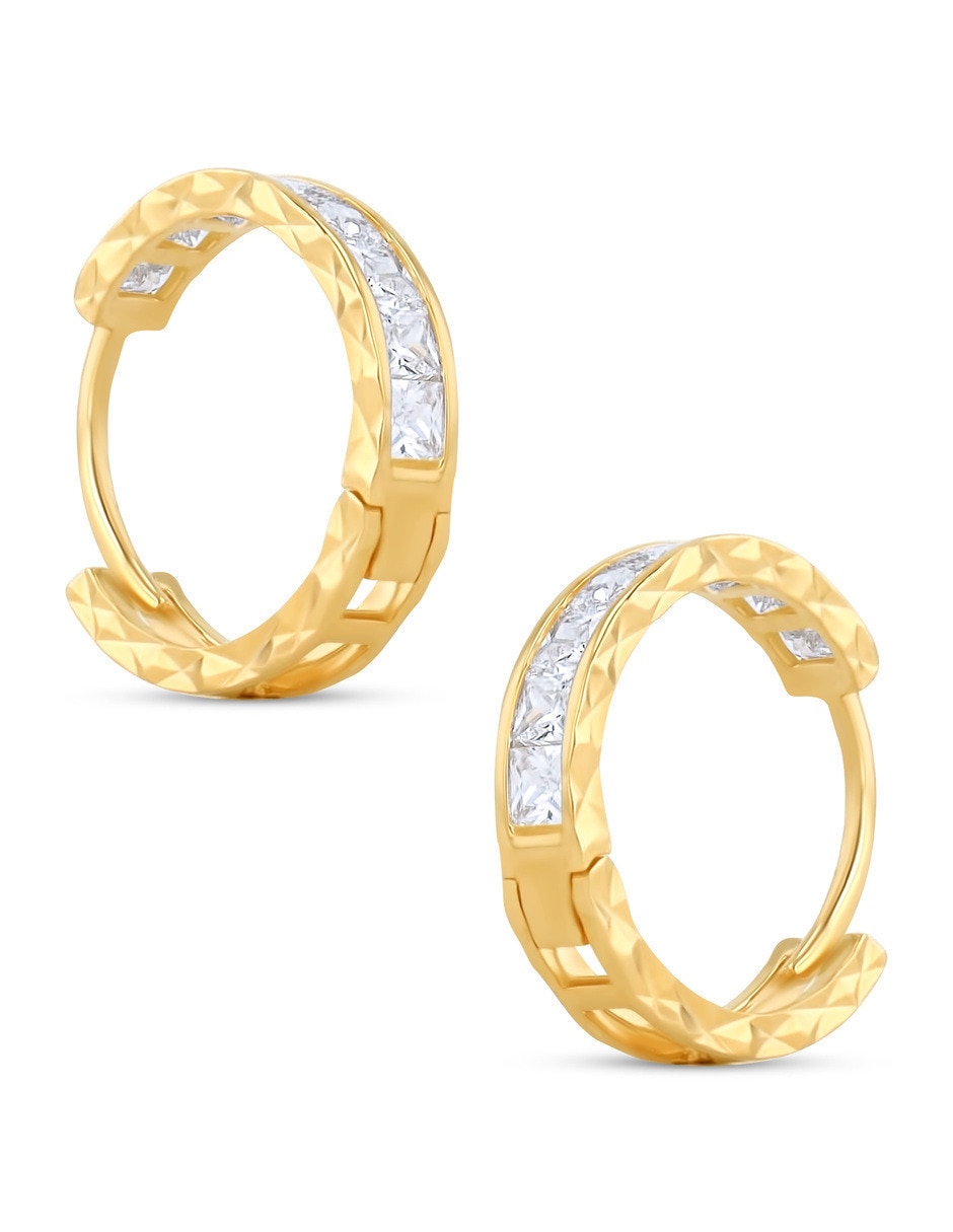 Arracadas de oro amarillo 14 k con acabado brillante zirconia 2