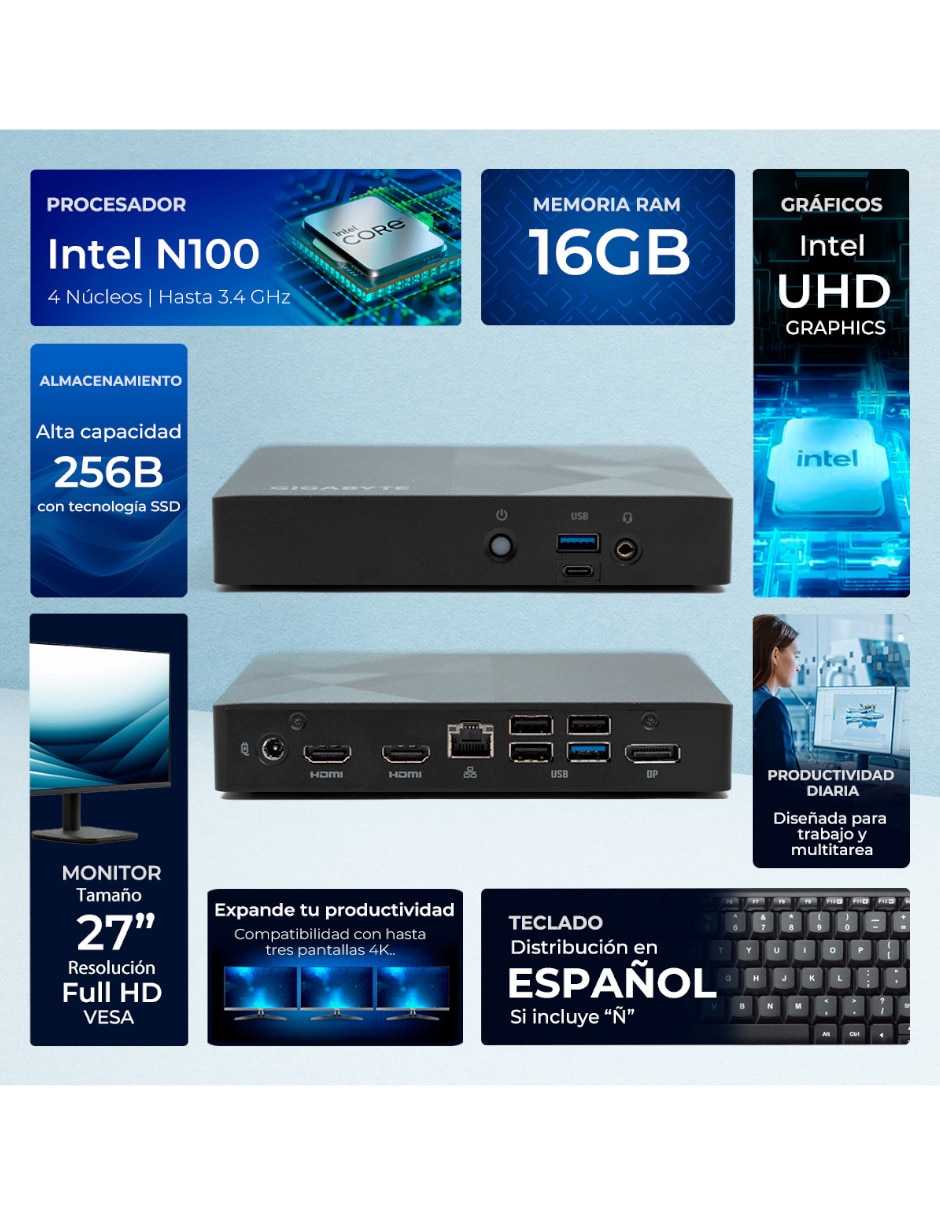 Mini pc mpbg-n116gb256mtm intel n100 integrada 16 gb ram 256 gb