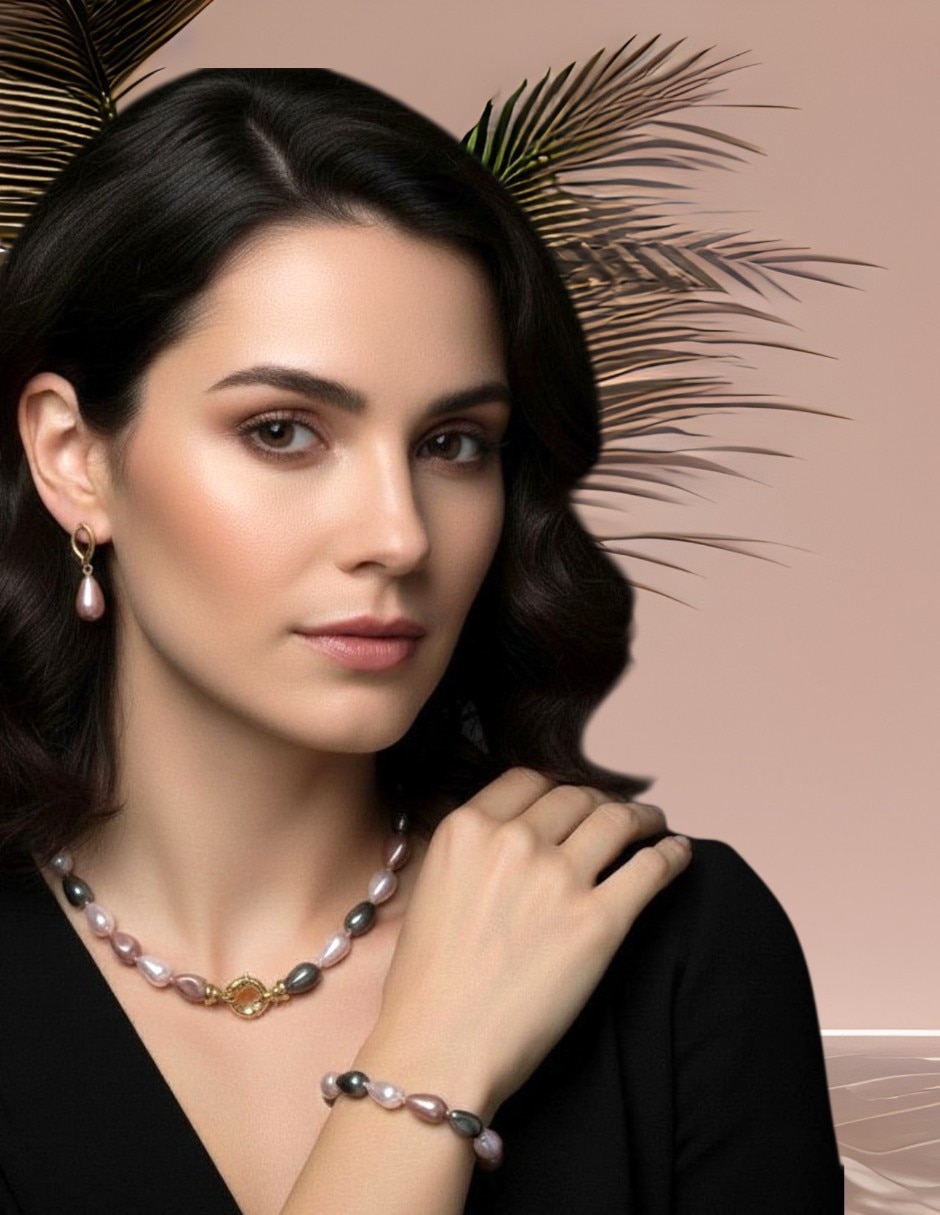 Set joyería arette de perla