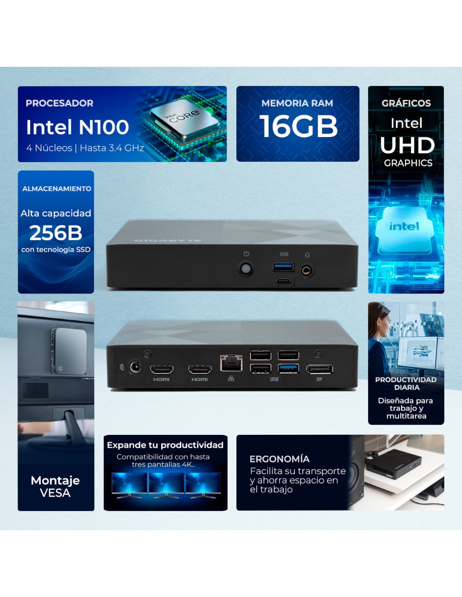 Mini pc mpbg-n116gb256 intel n100 integrada 16 gb ram 256 gb 3