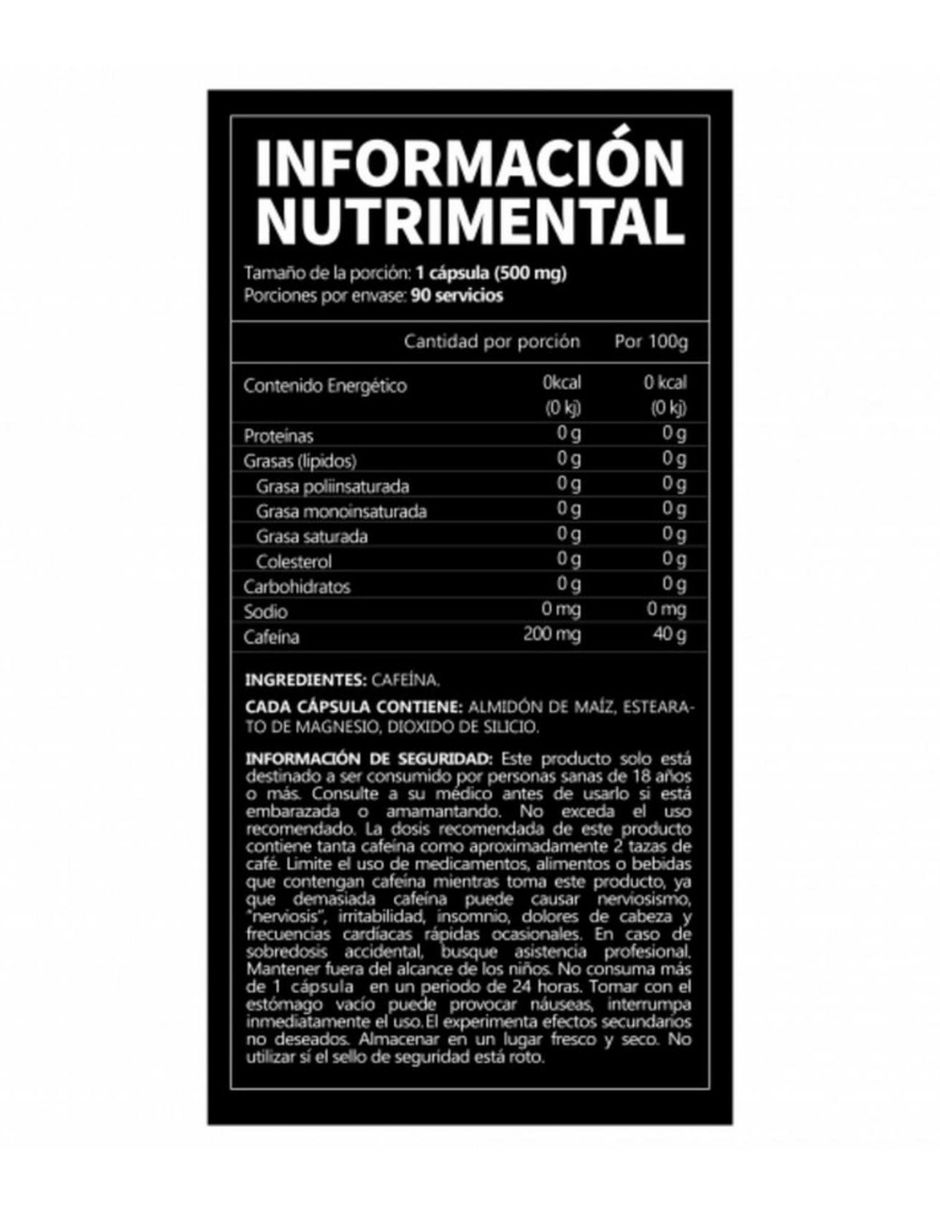 Suplemento deportivo caffeine 43 90 cápsulas 200mg con cafeína 2