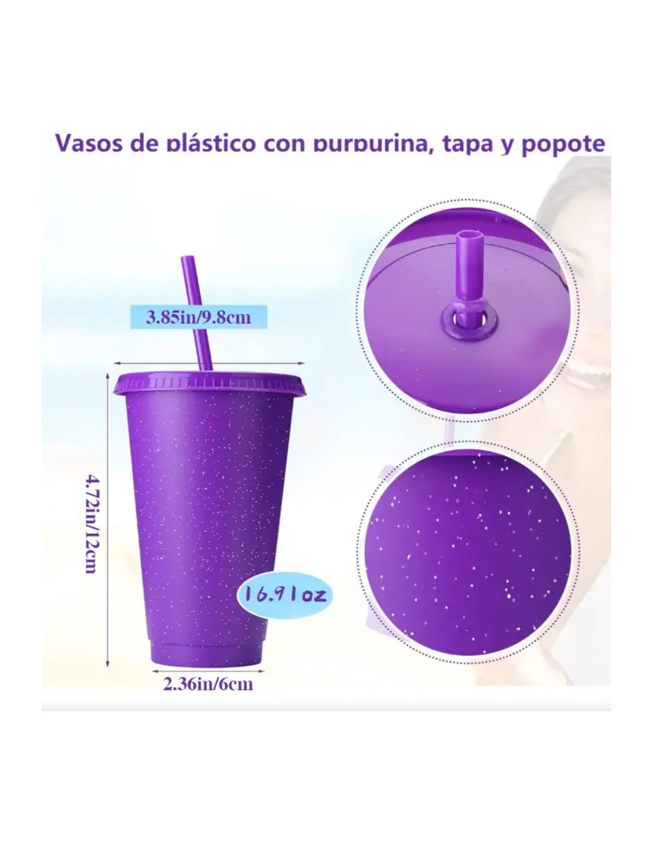 Vaso con tapa y popote de plástico 2