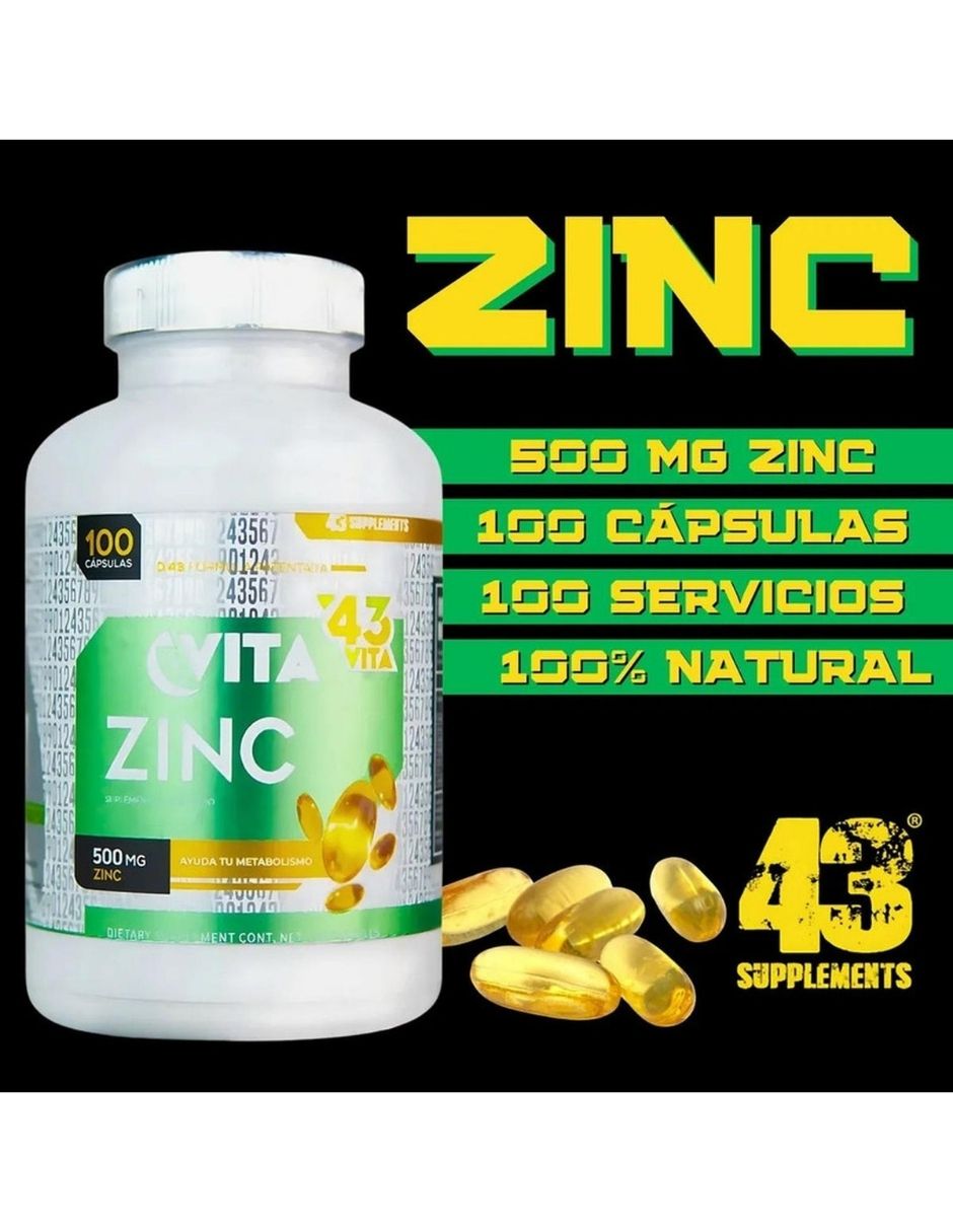 Suplemento deportivo zinc 43 con l-metionina 100 cápsulas con zinc 2