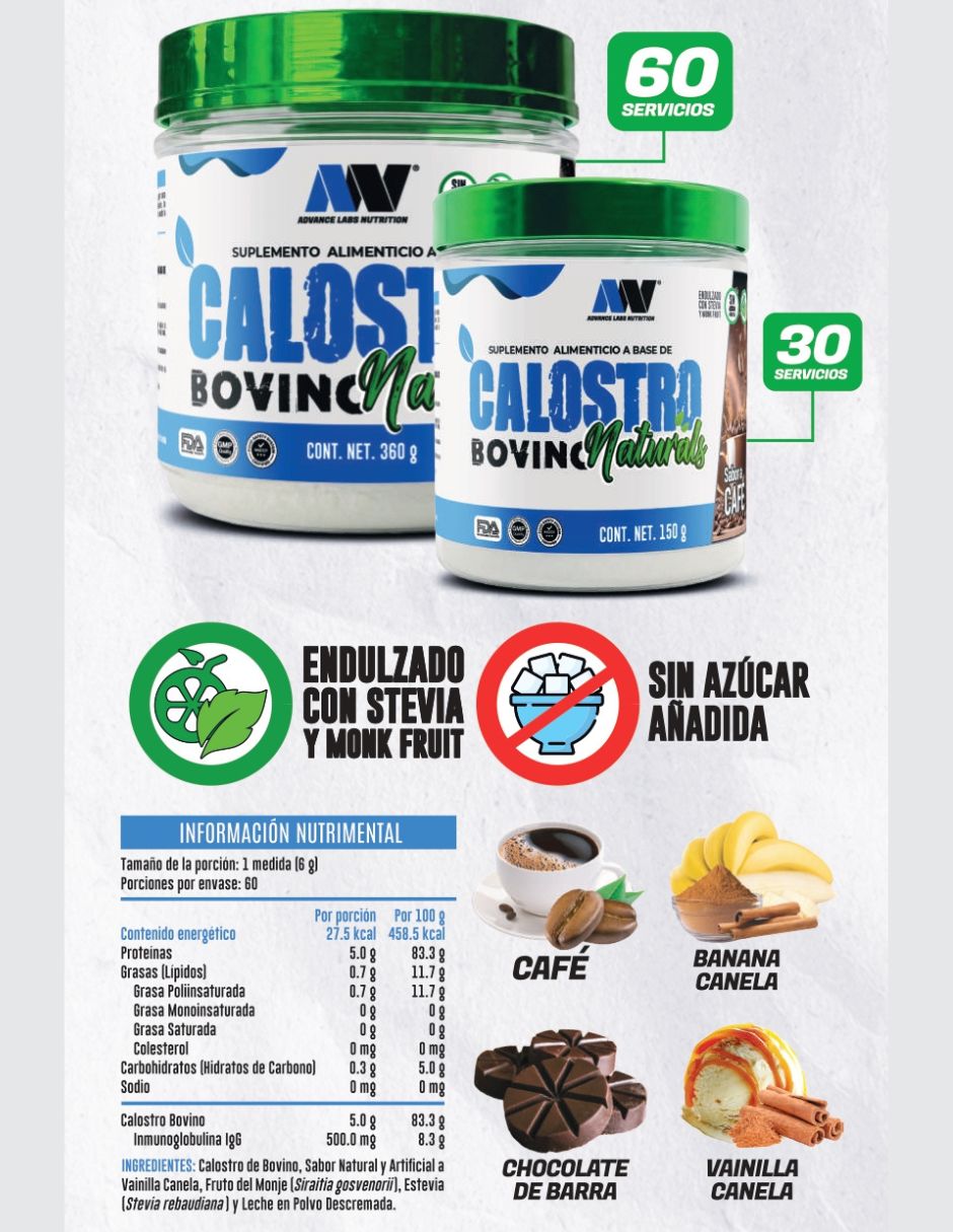 Calostro bovino Naturals sabor vainilla canela de 180 g 2