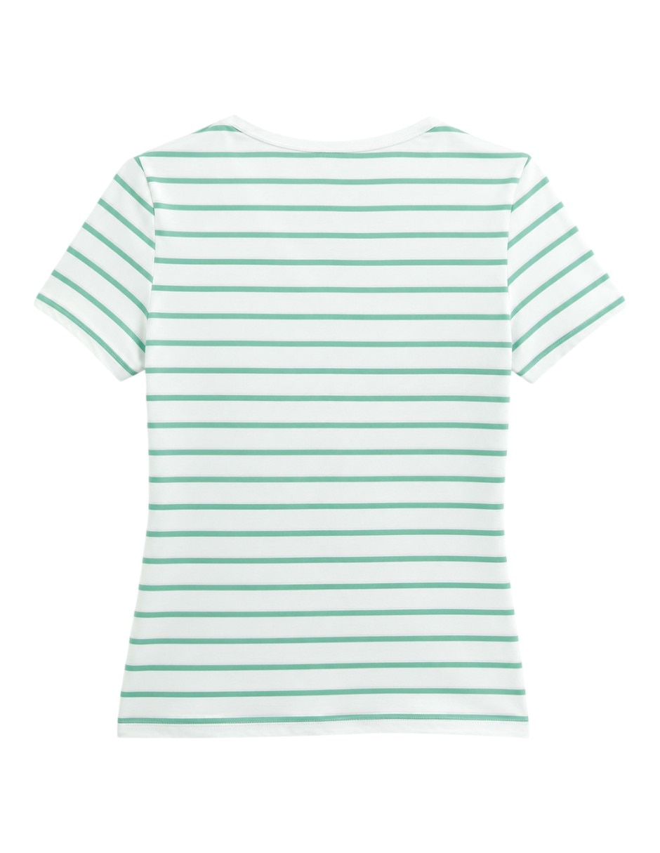 Blusa striped cuello v manga corta para mujer 2