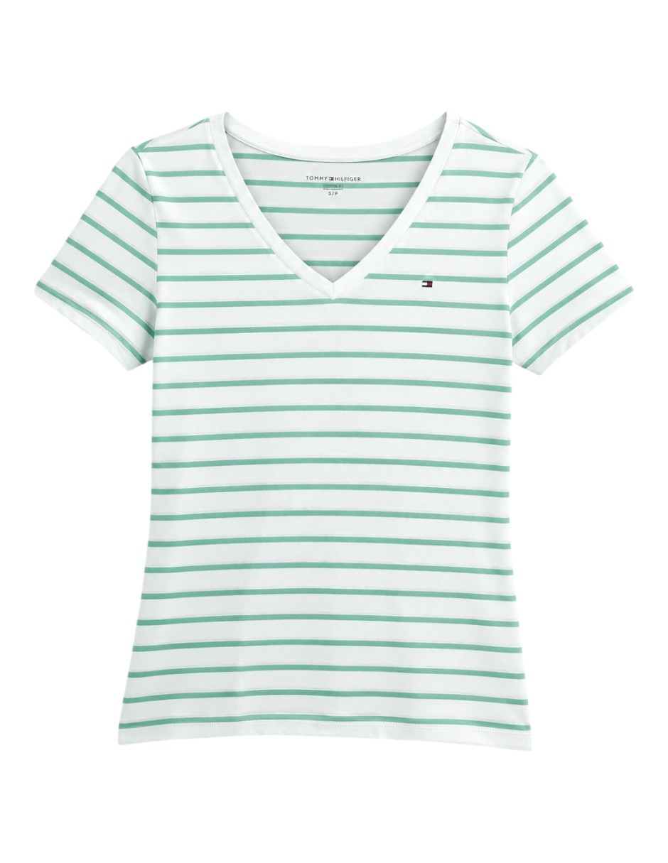 Blusa striped cuello v manga corta para mujer 4