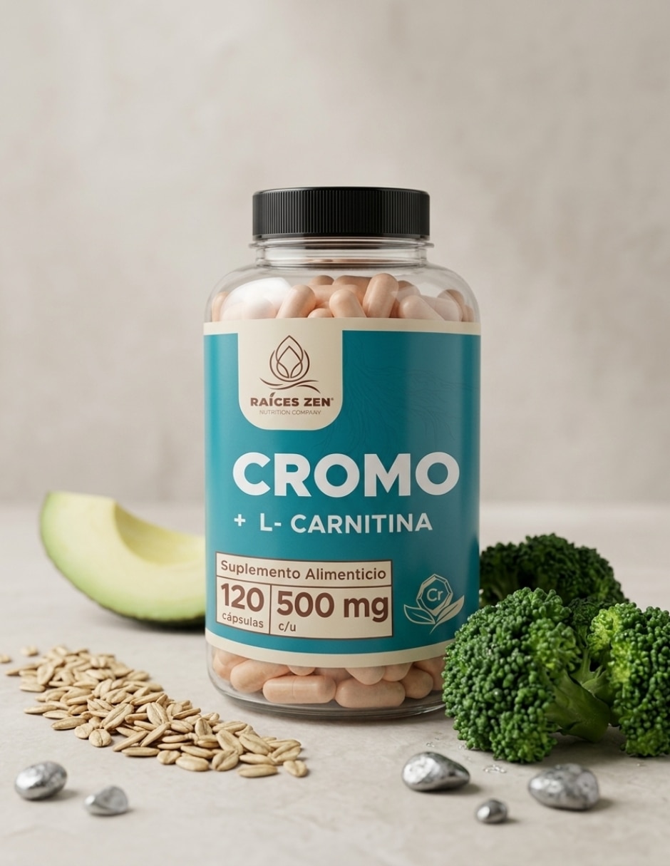Cromo + L-Carnitina 120 Cápsulas RAÍCES ZEN con cromo 5