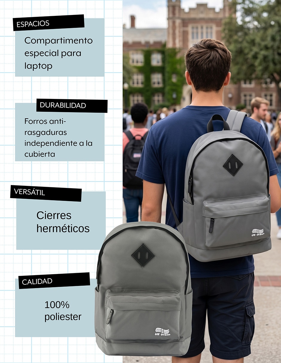 Mochila con portalaptop lisa unisex 4