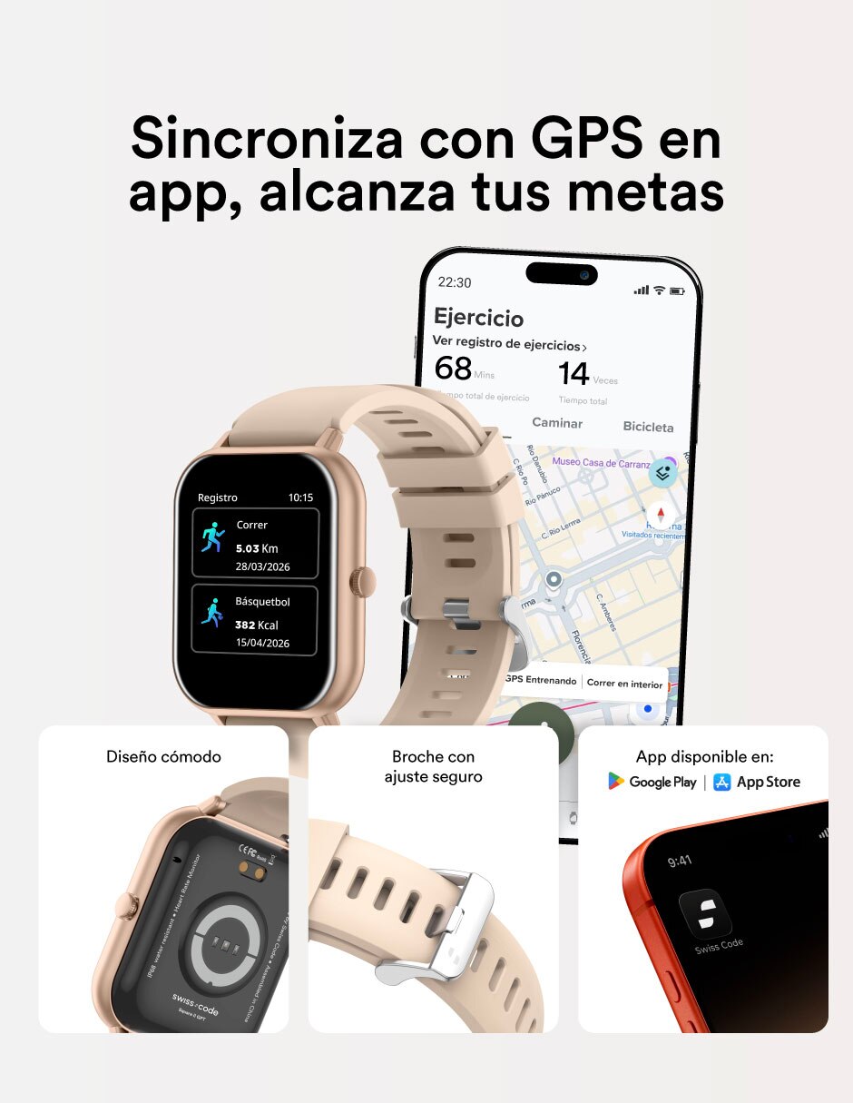 Smartwatch SWISS CODE Square 2 GPT + Nua Clip unisex
