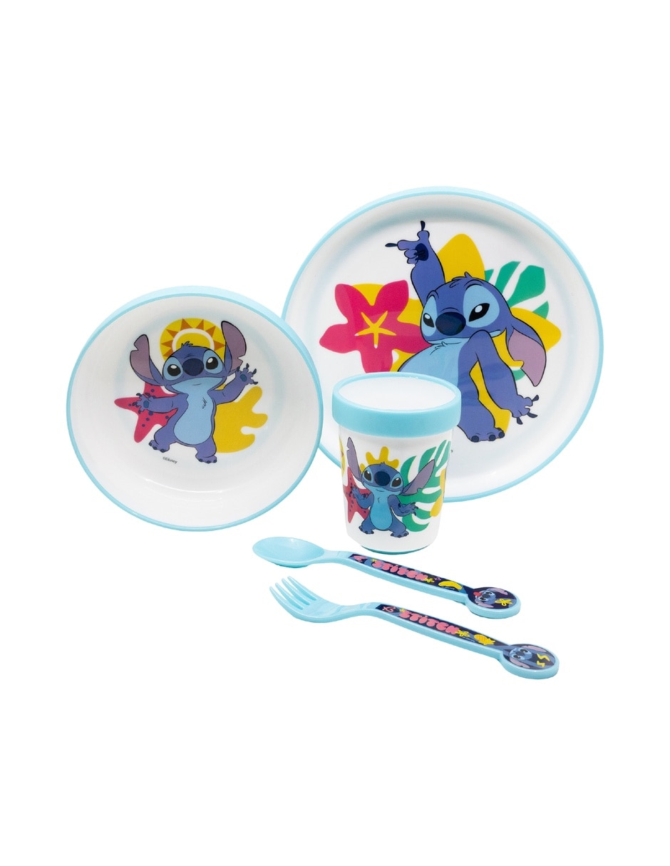 Kit vajilla infantil Stitch de plástico para 1 persona Kit vajilla infantil Stitch de plástico para 1 persona
