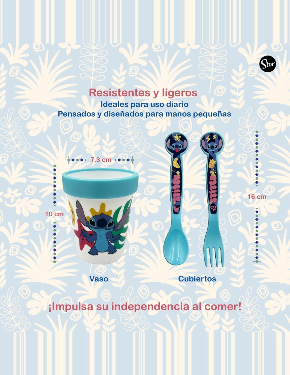 Kit vajilla infantil Stitch de plástico para 1 persona 3