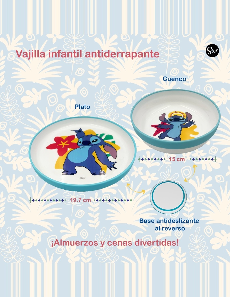 Kit vajilla infantil Stitch de plástico para 1 persona 4