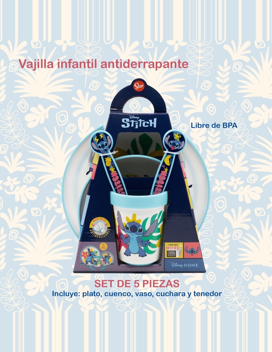 Kit vajilla infantil Stitch de plástico para 1 persona 2