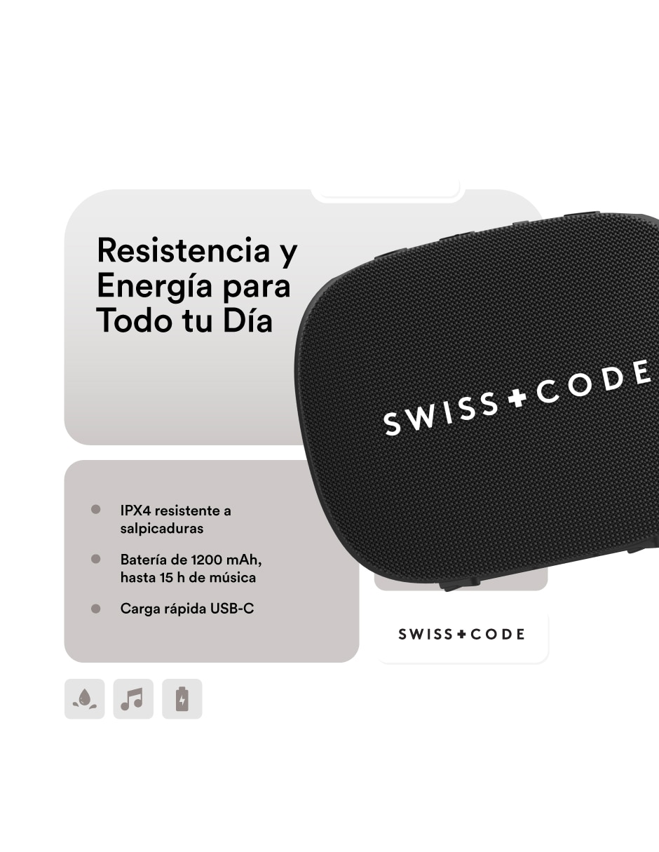 Bocina portátil Swiss Code Juno + Nua Clip inalámbrica