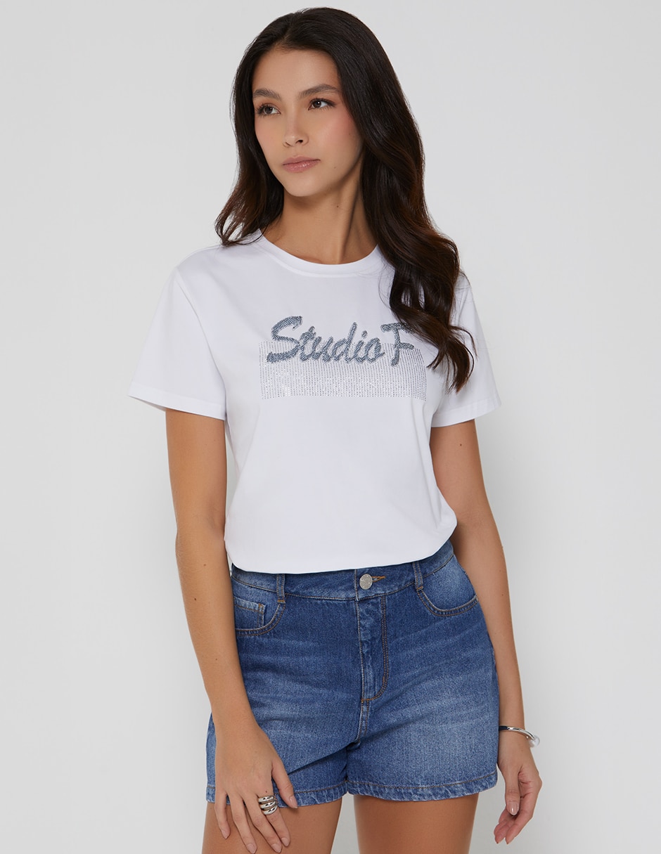 Playera manga corta studio f cuello redondo para mujer