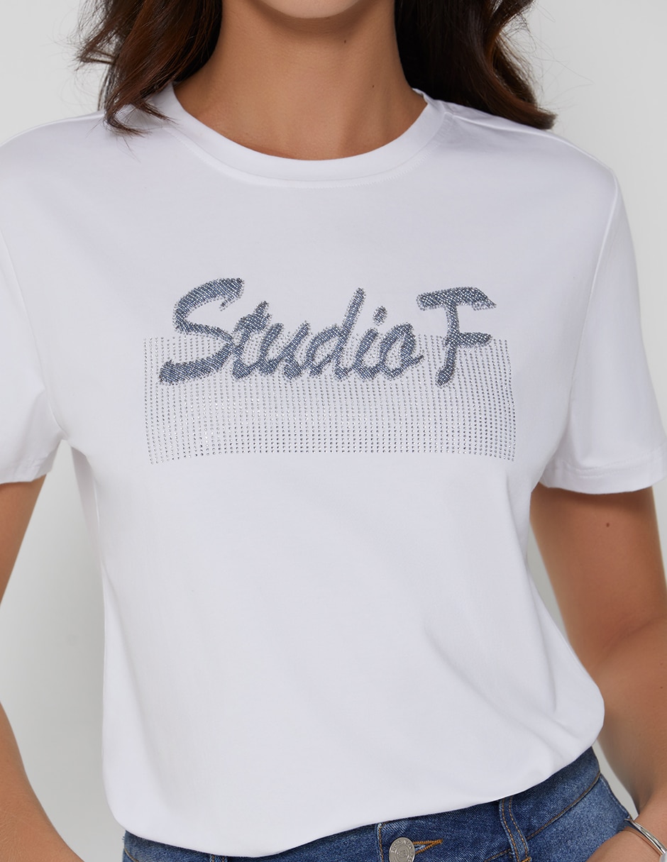 Playera manga corta studio f cuello redondo para mujer