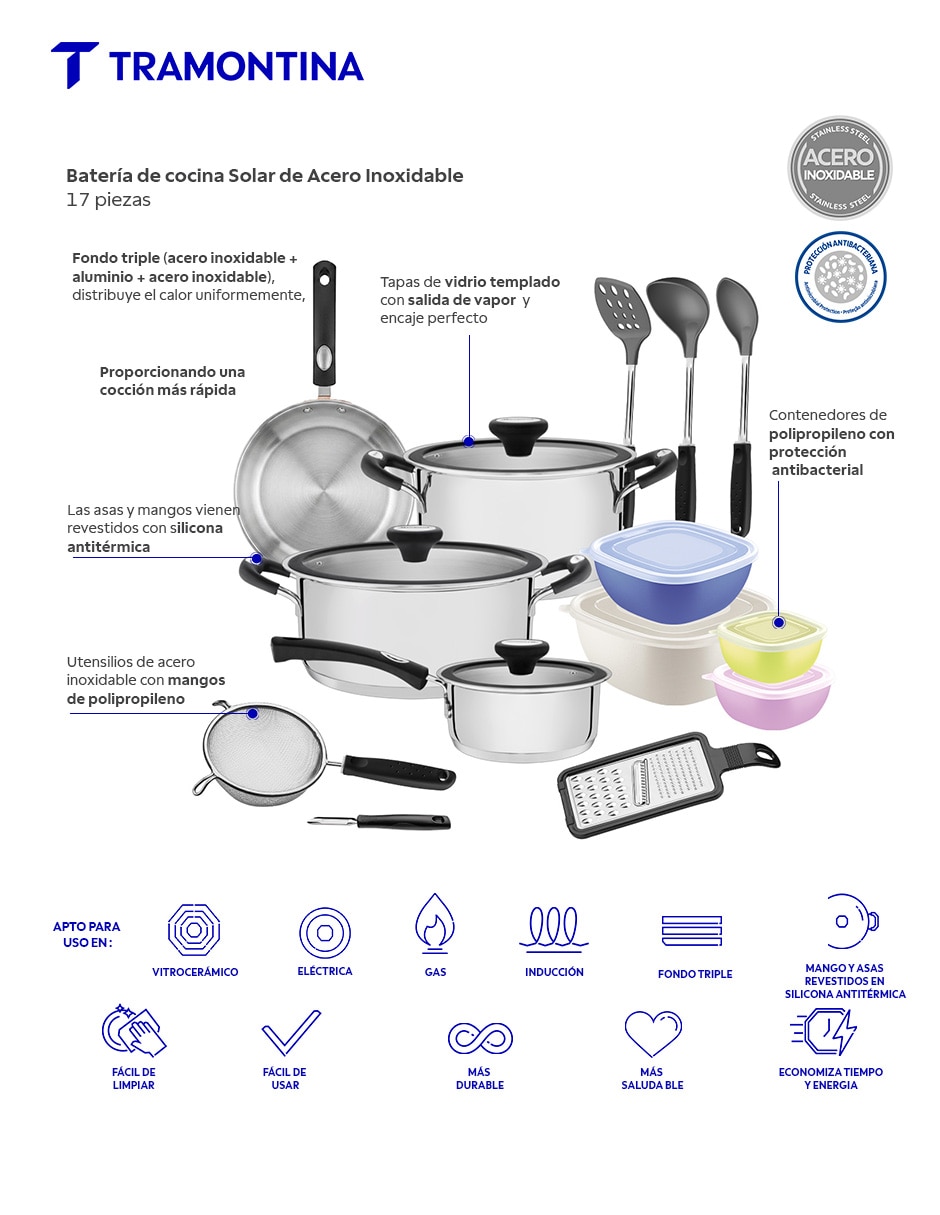 Batería de cocina de aluminio 17 piezas 7