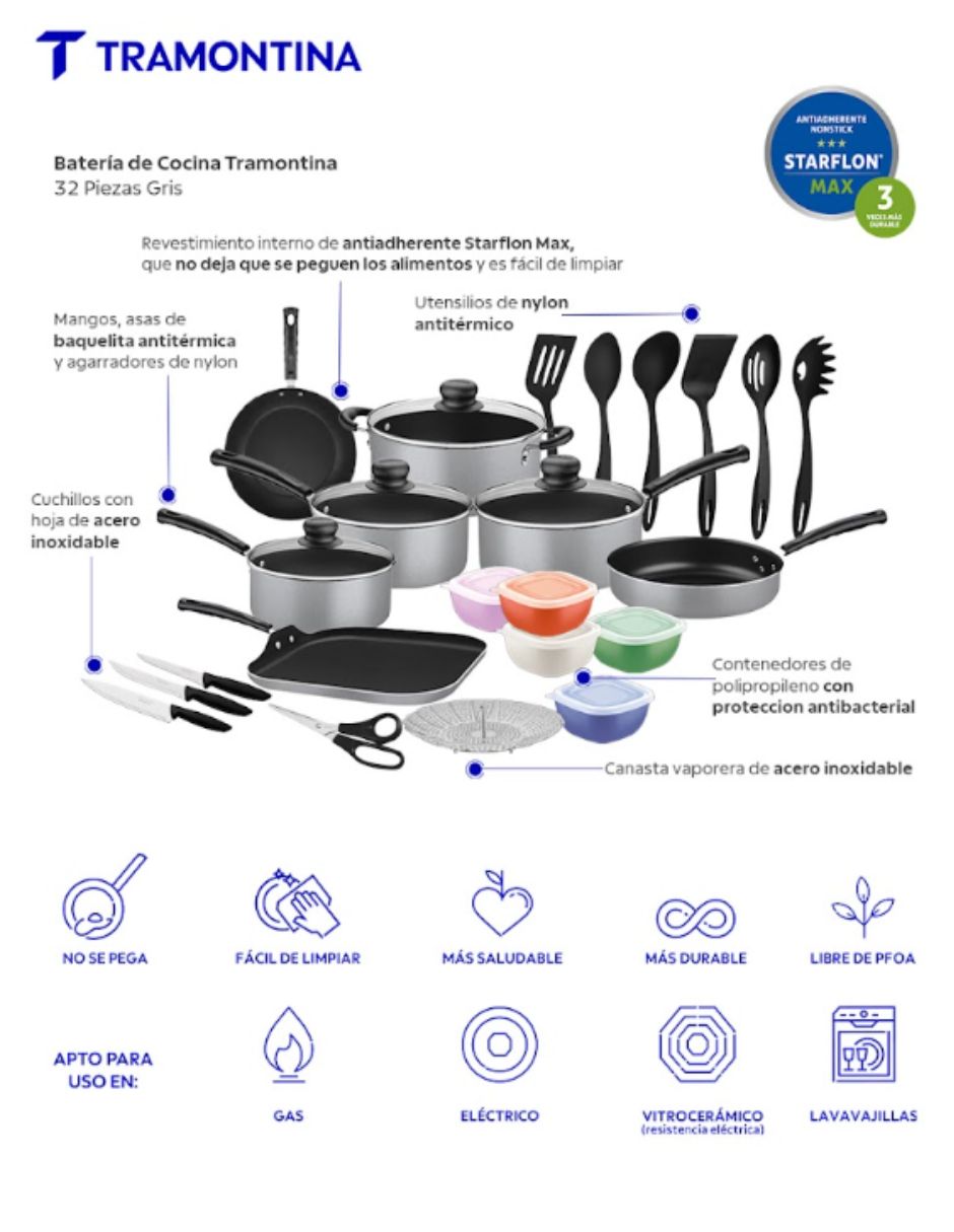 Batería de cocina de aluminio antiadherente Starflon Max 32 piezas 6