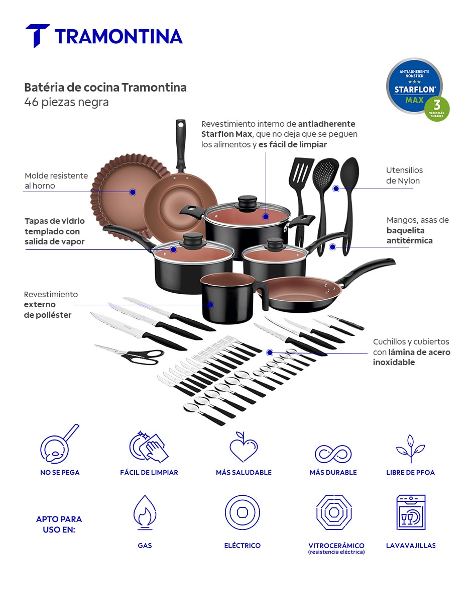 Batería de cocina de aluminio antiadherente Starflon Max 46 piezas 6
