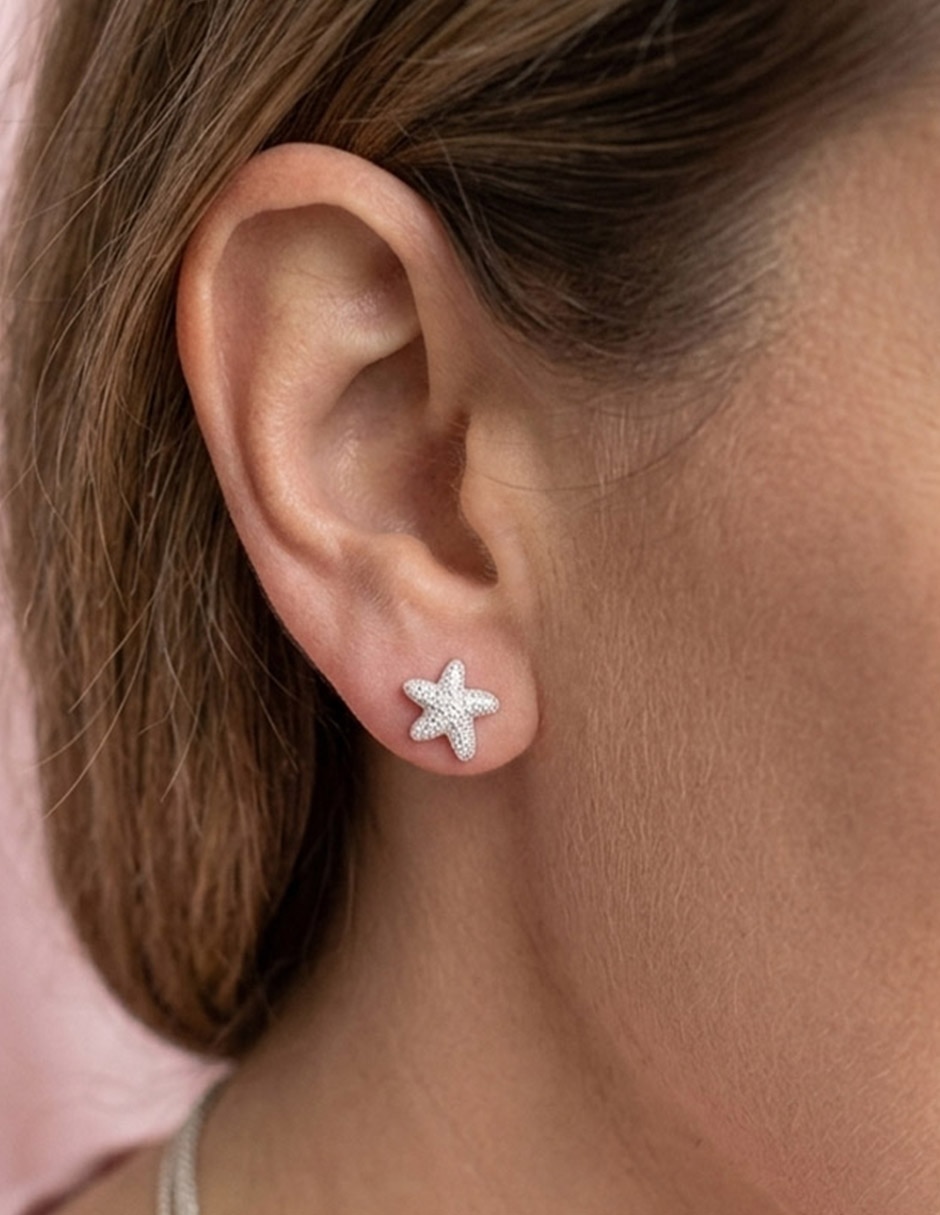 Aretes cortos de clepsidra de plata con acabado brillante circonita 5