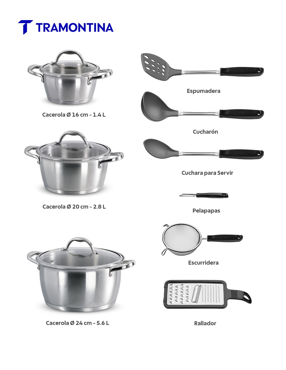 Batería de cocina de acero inoxidable 12 piezas 10
