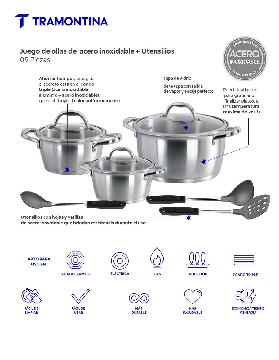 Batería de cocina de acero inoxidable 12 piezas 3